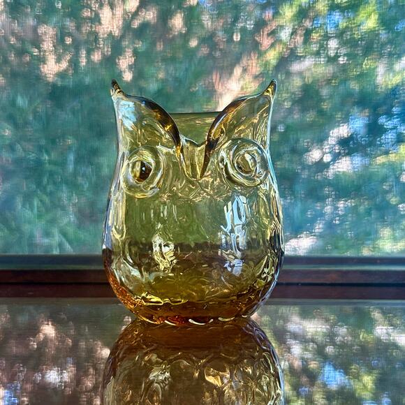 Vintage Amber Glass Owl Figurine Vase or Candle Holder – 4.5” Tall - Picture 2 of 9